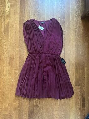 Express Red Pleated V-Neck Dress